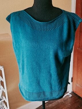 Poetry Teal Knit Cap-Sleeve Sweater Top